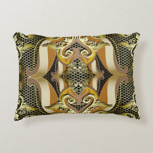 Gold Baroque luxury 3d vintage seamless pattern. L Accent Pillow