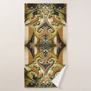 Gold Baroque luxury 3d vintage seamless pattern. L Bath Towel