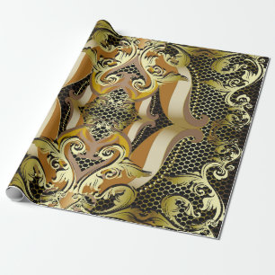 Gold Baroque luxury 3d vintage seamless pattern. L Wrapping Paper