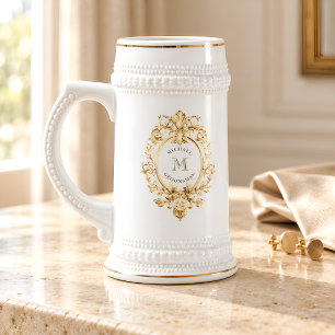 Gold Baroque Monogram Groomsmen Beer Stein