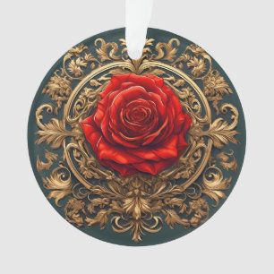 🌹 Gold Baroque Red Rose Elegant Luxe Gift ✨ Ornament