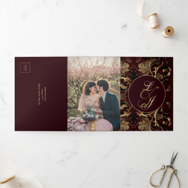 Gold Baroque Wedding Tri-Fold Invitation (Outside)