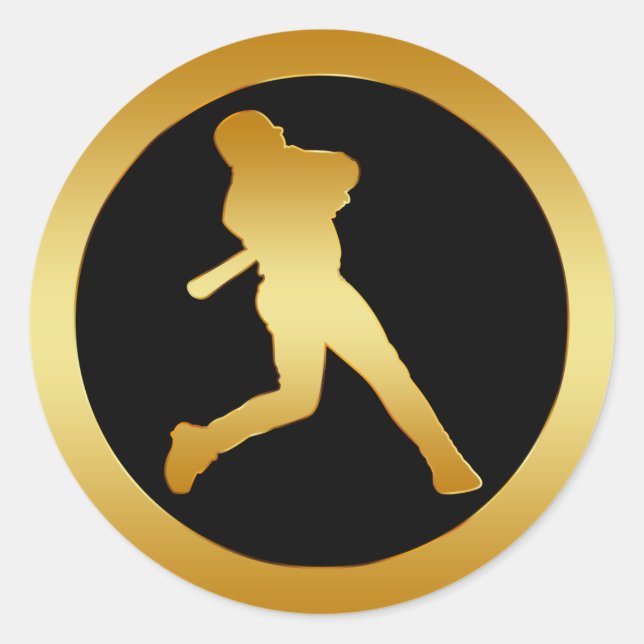 GOLD BASEBALL PLAYER CLASSIC ROUND STICKER (Front)