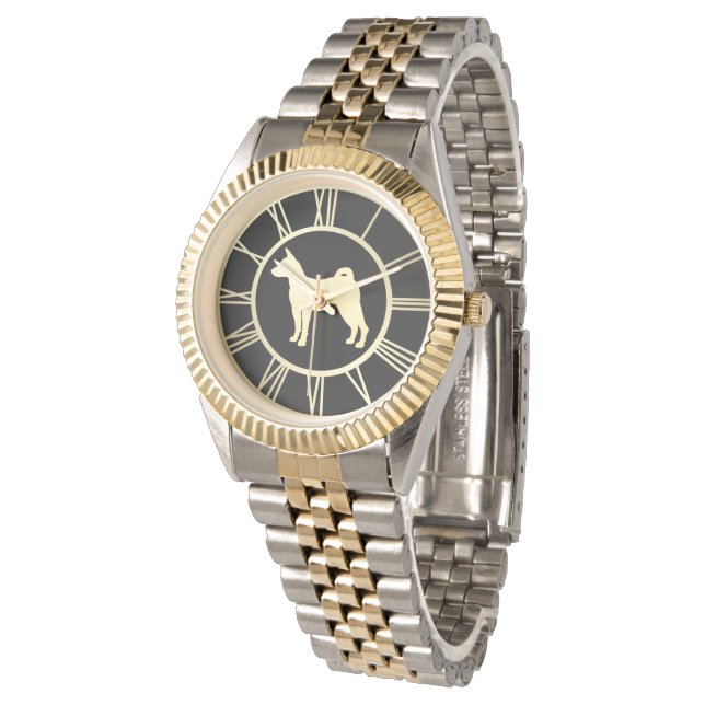 Gold Basenji Dog Silhouette Watch (Angled)