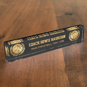 Gold Basketball Coach Nameplate