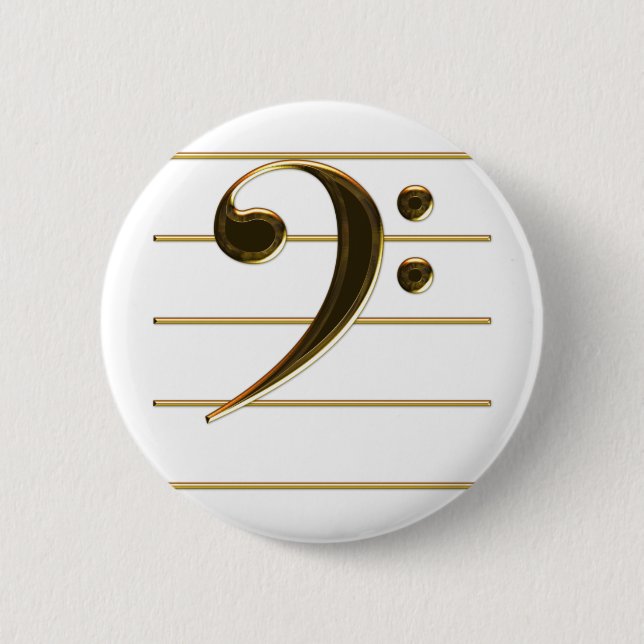 Gold Bass Clef Music Note 2 Inch Round Button (Front)