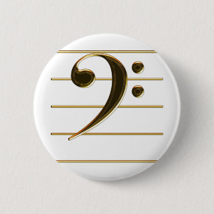 Gold Bass Clef Music Note 2 Inch Round Button