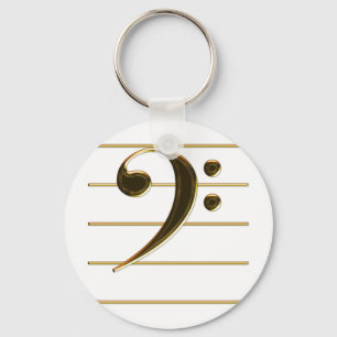 Gold Bass Clef Music Note Keychain