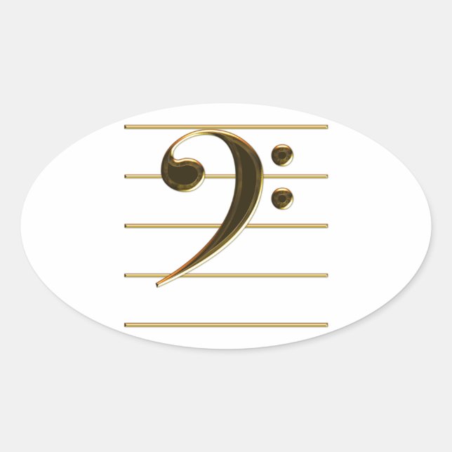 Gold Bass Clef Music Note Oval Sticker (Front)