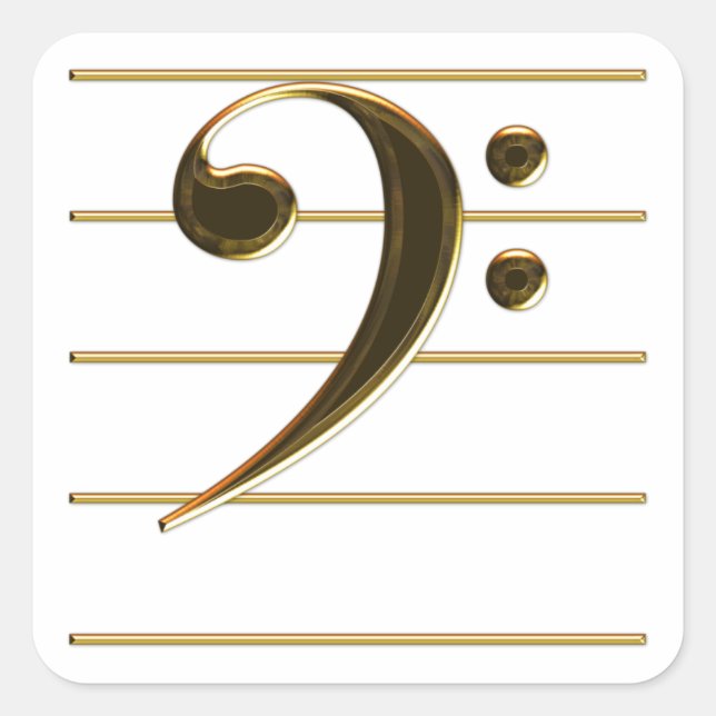 Gold Bass Clef Music Note Square Sticker (Front)