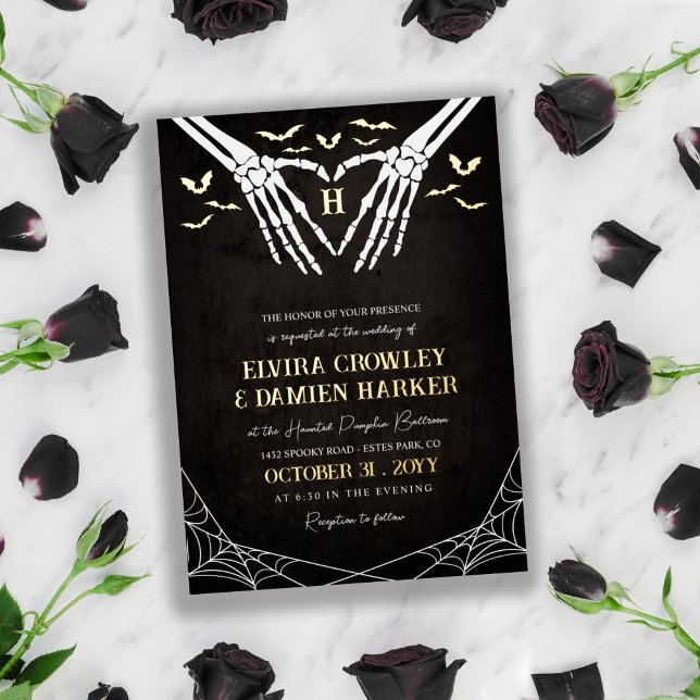 Gold Bats & Skeleton Heart Goth Halloween Wedding (Creator Uploaded)