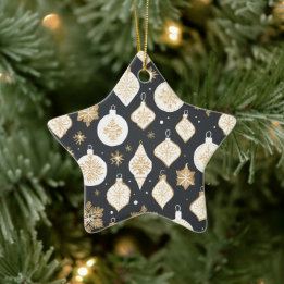 Gold Bauble Design Black background Ceramic Ornament
