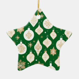Gold Bauble Design green background Ceramic Ornament