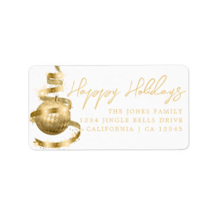 Gold Bauble Happy Holidays Return Address Label