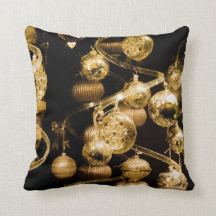 Gold Baubles and Spiral Pattern Throw Pillow