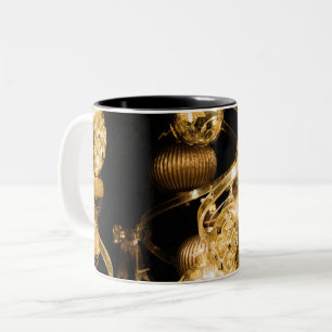 Gold Baubles and Spiral Pattern Two-Tone Coffee Mug