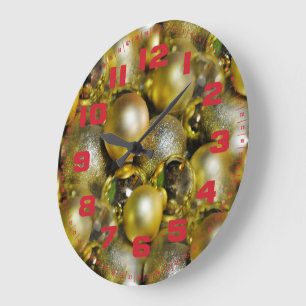 Gold Baubles Christmas Large Clock