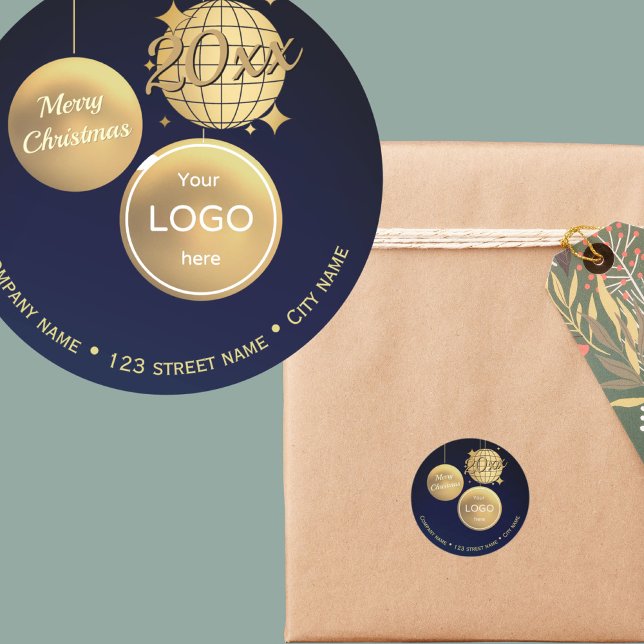Gold Baubles Christmas Logo address return sticker (Creator Uploaded)