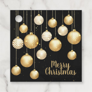 Gold Baubles Christmas Ornaments on Black Square Favour Tags