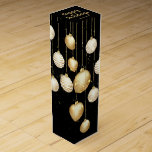 Gold Baubles Christmas Tree Ornaments Black Wine Box<br><div class="desc">Elegant gold and white Christmas tree ornaments on a black background,  use these personalized wine boxes to give your favourite vintage as party favours,  business gifts,  corporate gifts and more. CHANGE THE GREETING on top to anything! MATCHING items in our store.</div>