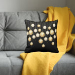 Gold Baubles Christmas Tree Ornaments on Black Throw Pillow<br><div class="desc">Elegant gold and white Christmas tree ornaments on a black starry background,  this throw pillow is perfect to decorate your home for the holidays,  your holiday dinner party and more. MATCHING items in our store.</div>