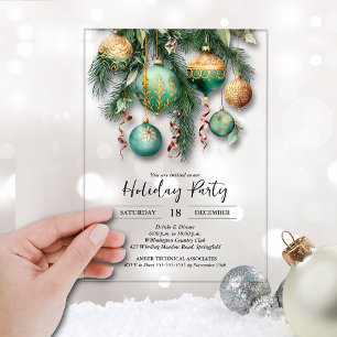 Gold Baubles Christmas Tree Party Acrylic Invitations