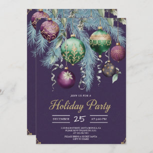 Gold Baubles Christmas Tree Party Invitation