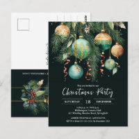 Gold Baubles Christmas Tree Party Invitation