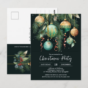 Gold Baubles Christmas Tree Party Invitation Postcard