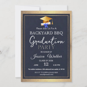 Gold  BBQ Graduation Party Invitation
