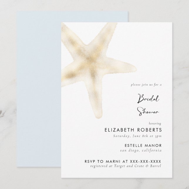 Gold Beach Mariage Mariée Brunch Shower Invitation (Devant / Derrière)