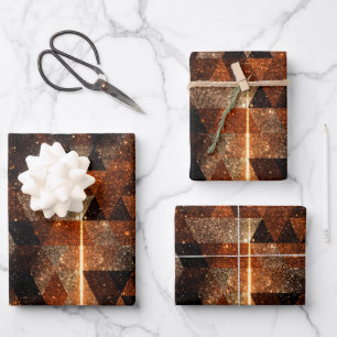 Gold beam in geometric sparkly universe wrapping paper sheet