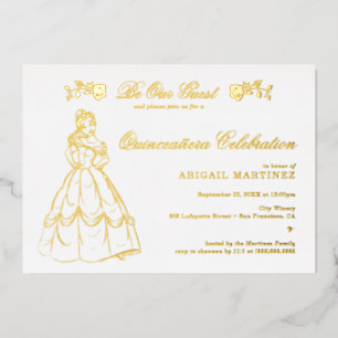 Gold Beauty and the Beast Quinceañera Invitation