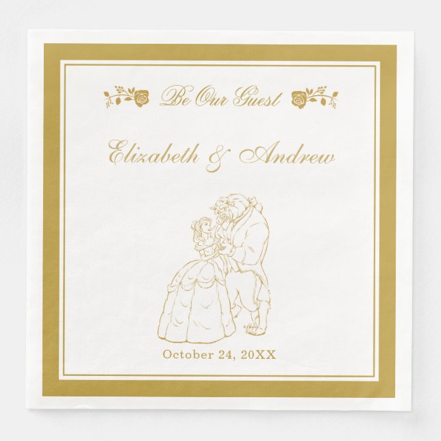 Gold Beauty and the Beast Wedding Anniversary Napkin (Front)