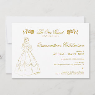 Gold Beauty et la bête Quinceañera Invitation
