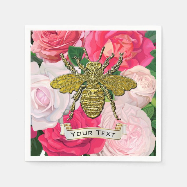 Gold Bee and Roses Personalize  Napkin (Front)