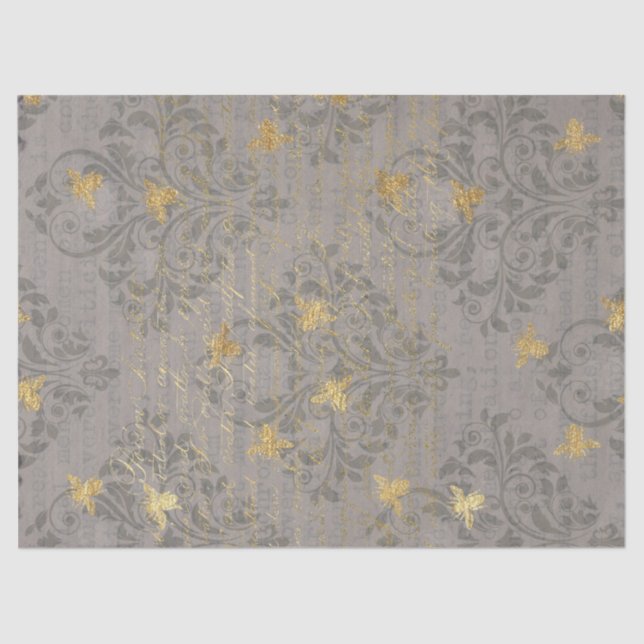 Gold Bee and Scroll Decoupage Tissue Paper (Front)