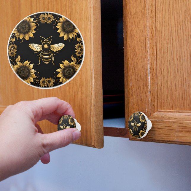 Gold Bee and Sunflowers Ceramic Knob (Creator Uploaded)