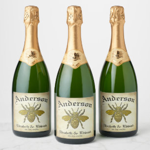 Gold Bee and Your Text Sparkling Wine Label