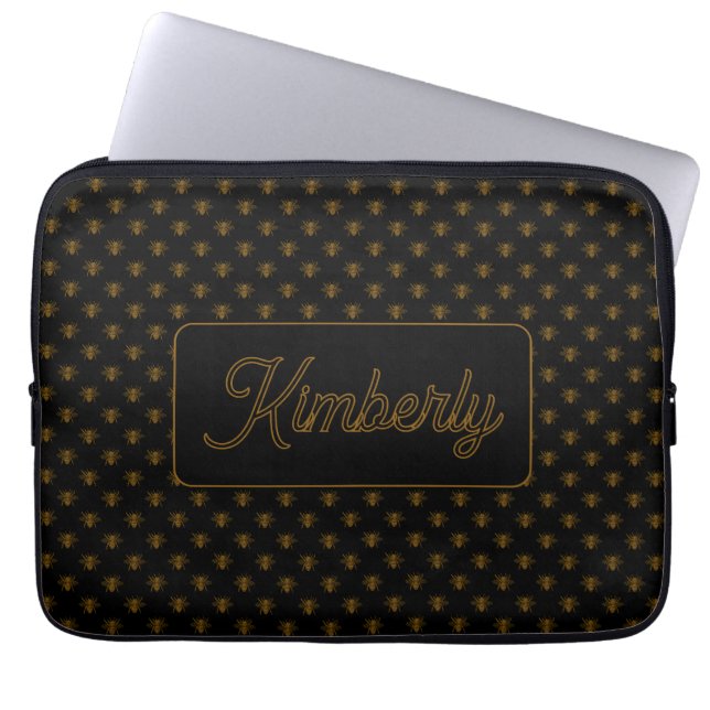 Gold Bee Custom Name Monogram Design Laptop Sleeve (Front)