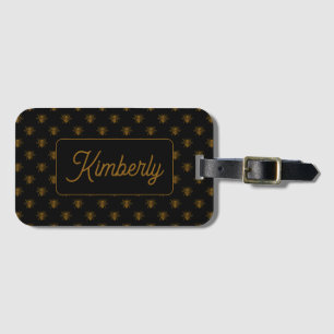 Gold Bee Custom Name Monogram Design Luggage Tag
