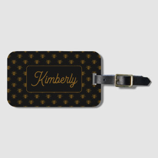 Gold Bee Custom Name Monogram Design Luggage Tag