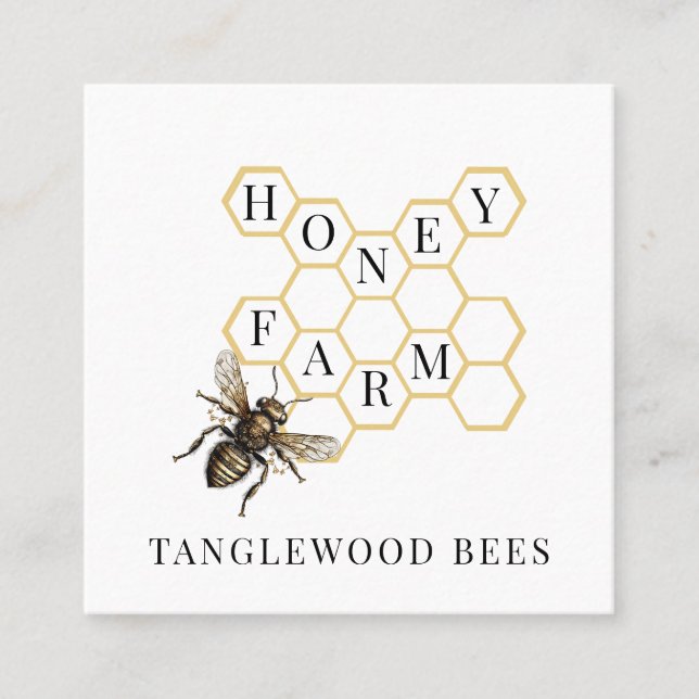 Gold Bee Honeycomb Beekeeper Apiary Business Card (Front)