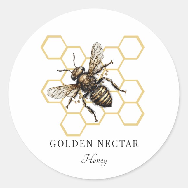 Gold Bee Honeycomb Honey Classic Round Sticker (Front)