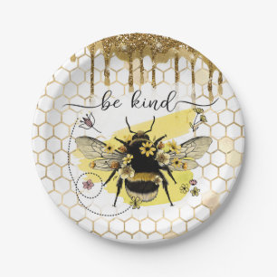 Gold Bee Kind  Paper Plate