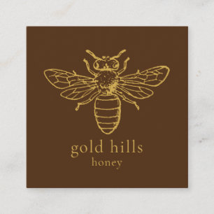 Gold Bee QR Code Brown Square Biz Card