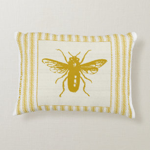 Gold Bee with Ticking Decorative Pillow