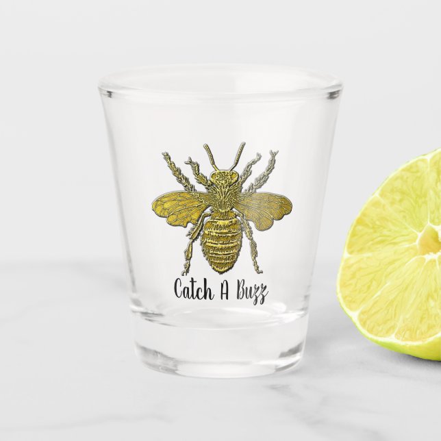 Gold Bee Your Text Shot Glass (Front)