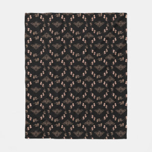 Gold Bees and Hives in Black Fleece Blanket
