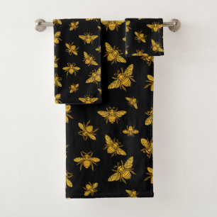 Gold Bees Bath Towel Set